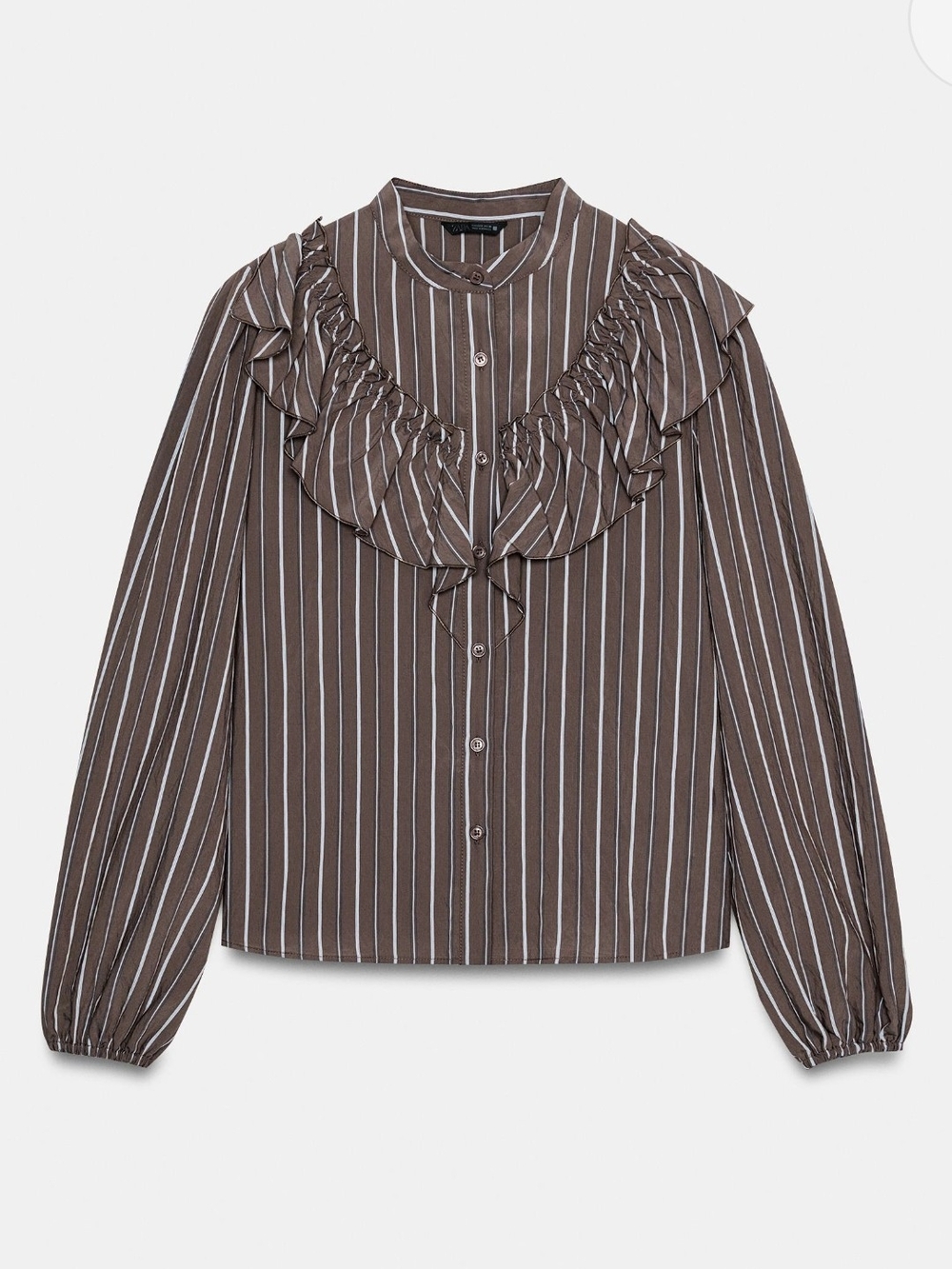 Zara Striped Ruffle Front Button-Up Blouse(S) - Picture 4 of 6